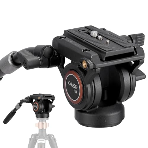 Cayer H8 Video Tripod Fluid Head, Metal Heavy Duty Drag Pan Head with 60 mm Flate Base, Adjustable Pan Handle, Load up to 13.2Ibs for Compact Video Camera DSLR Camera - Image 1