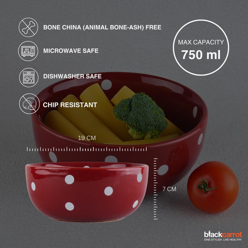 BLACKCARROT BLACKCARROT Ceramic Serving Bowl - 1500 ML | Versatile Ceramic Bowl for Snacks, Dal, and More | Perfect for Gift & Daily Use | 1 Year Warranty, Red Polka - Image 2