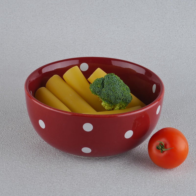 BLACKCARROT BLACKCARROT Ceramic Serving Bowl - 1500 ML | Versatile Ceramic Bowl for Snacks, Dal, and More | Perfect for Gift & Daily Use | 1 Year Warranty, Red Polka - Image 4