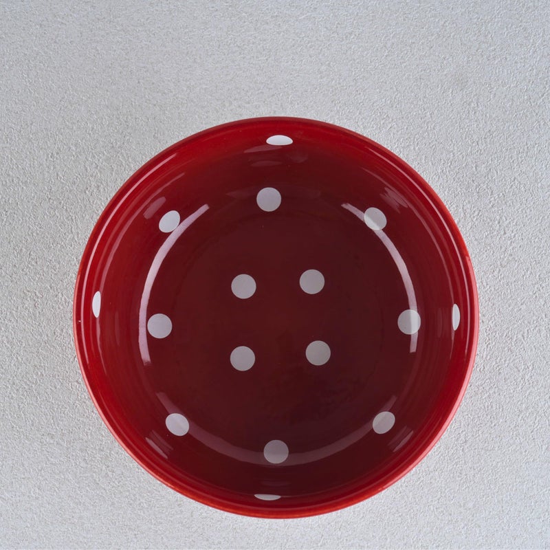 BLACKCARROT BLACKCARROT Ceramic Serving Bowl - 1500 ML | Versatile Ceramic Bowl for Snacks, Dal, and More | Perfect for Gift & Daily Use | 1 Year Warranty, Red Polka - Image 1