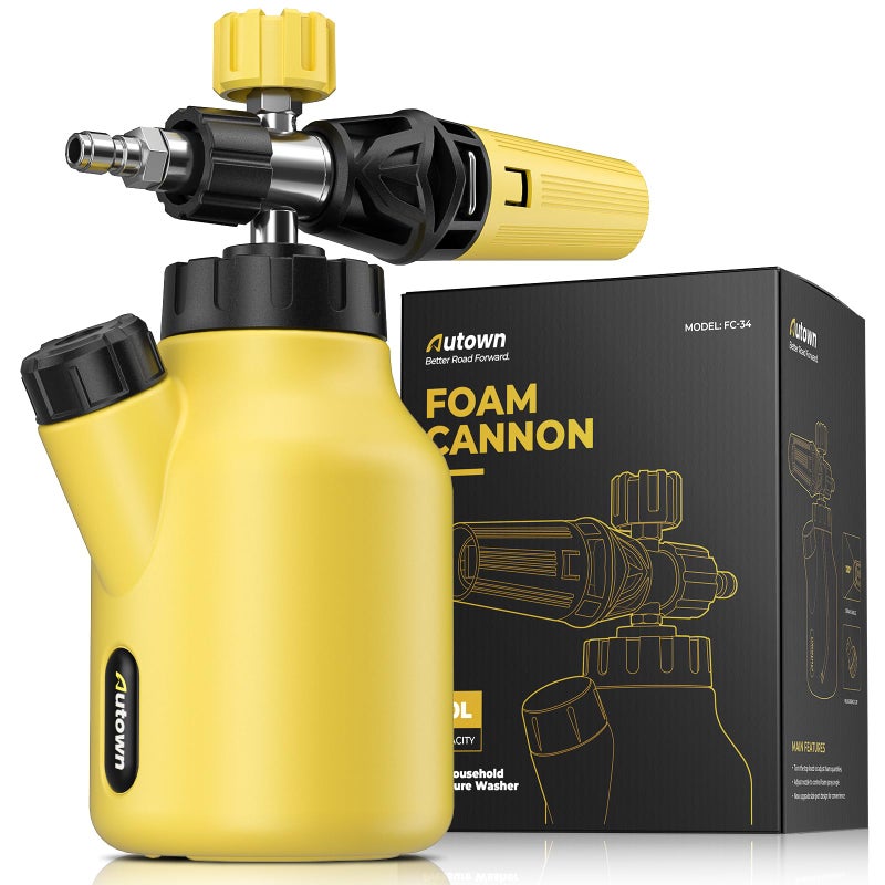 AUTOWN Foam Cannon for Pressure Washer, Car Wash Foam Sprayer with 1/4â€ Quick Connector, Heavy Duty Car Wash Foam Gun, Adjustable Nozzle, Wide Neck, 1 L Bottle - Image 1
