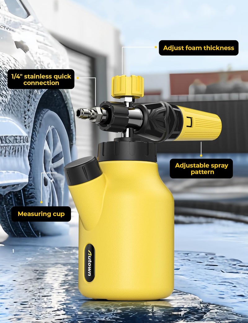 AUTOWN Foam Cannon for Pressure Washer, Car Wash Foam Sprayer with 1/4â€ Quick Connector, Heavy Duty Car Wash Foam Gun, Adjustable Nozzle, Wide Neck, 1 L Bottle - Image 2