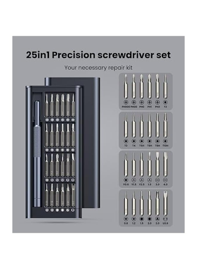 Small Precision Screwdriver Set for Phone Computer Watch Laptop Macbook Ring Doorbell Eyeglass Electronic Repair Tool Kit Bearing Steel Magnetic Professional Mini Screw Driver 25-in-1  - Image 3