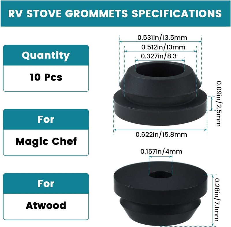 Aifeier ET مجموعة من 10 قطع من مشابك سطح موقد الريف (RV Stove Top Grommets) من ، مصنوعة من المطاط الأسود، مثالية لأغطية الغاز لمواقد MagicChef ومواقد الخشب، تساعد في تقليل الخدوش بشكل فعال. - Image 2