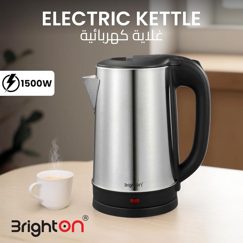 BrightON Electric Kettle 1.8L, 1500W Stainless Steel Body, Automatic Shut-Off & Boil-Dry Protection, Water Level Indicator, Cord Storage Base, 220–240V, 2 Years Warranty - Image 2