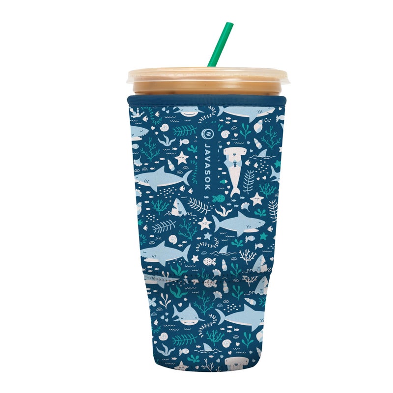 Sok It Java Sok Iced Coffee & Cold Soda Insulated Neoprene Cup Sleeve (Happy Sharks  XXLarge: 44-48oz) - Image 1