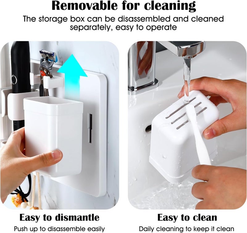 HOME CUBE HOME CUBE Wall-Mounted Toothbrush Organiser, Self-Adhesive Bathroom Storage Holder for Electric Toothbrush, Toothpaste, Razor, Shaver, Loofah, Towel, Comb, Cream, Lotion - White - Image 5