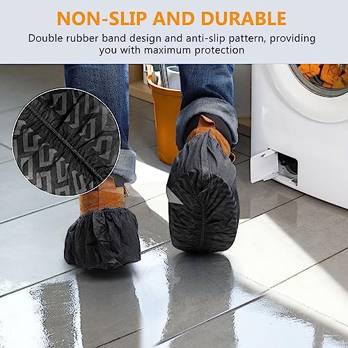 squish 200 Pack Shoe Covers Disposable Non-Slip, Black Non-Woven Fabric Boot Covers for Indoors Breathable Slip Resistant Durable Boot&Shoes Cover, Protector Covers Fits Virtually Most Shoes - Image 5