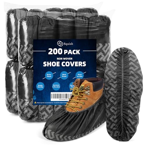 squish 200 Pack Shoe Covers Disposable Non-Slip, Black Non-Woven Fabric Boot Covers for Indoors Breathable Slip Resistant Durable Boot&Shoes Cover, Protector Covers Fits Virtually Most Shoes - Image 1