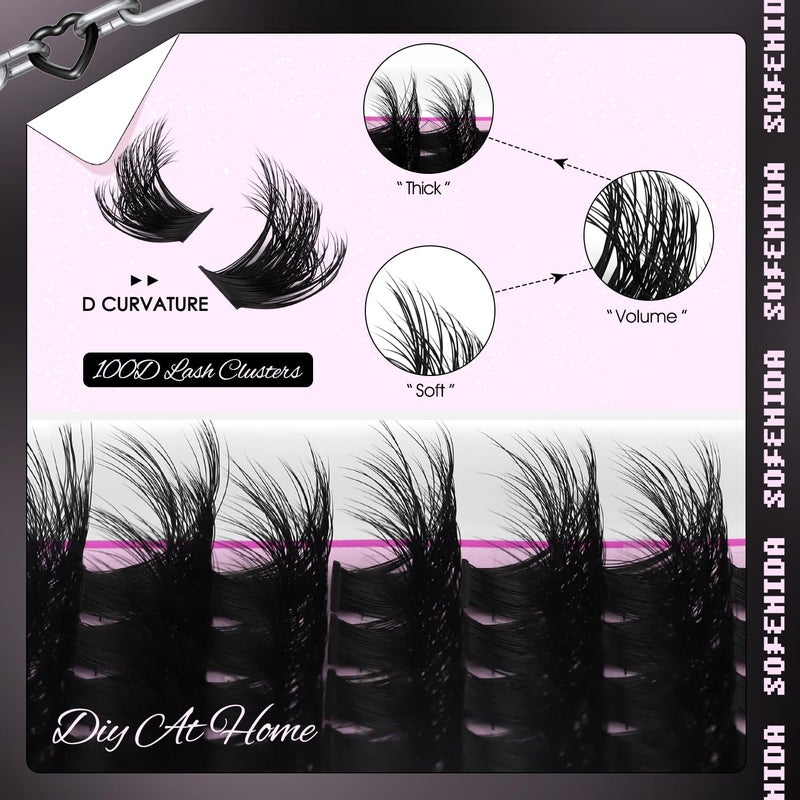 SOFENIDA Lash Clusters Kit 100D Thick Cluster Lashes 10-18mm Volume Eyelash Clusters D Curvature Cluster Eyelash Extensions 3D Wispy Lash Clusters DIY Lash Extension Kit(100D-10-18MIX Thick Kit) - Image 3