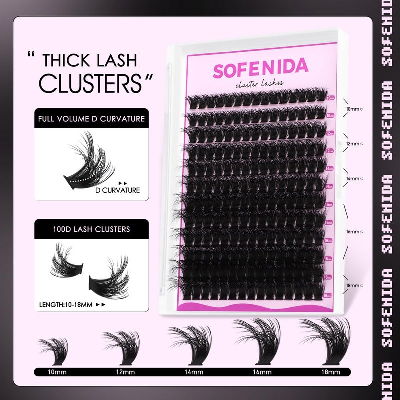 SOFENIDA Lash Clusters Kit 100D Thick Cluster Lashes 10-18mm Volume Eyelash Clusters D Curvature Cluster Eyelash Extensions 3D Wispy Lash Clusters DIY Lash Extension Kit(100D-10-18MIX Thick Kit) - Image 5