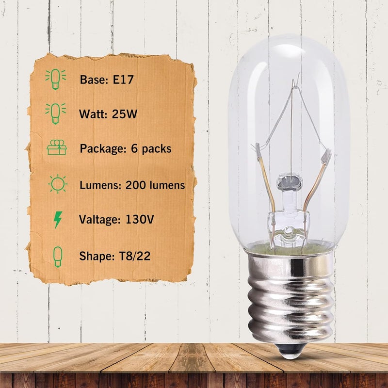 DGE 8206232A Microwave Light Bulb, T8 Microwave Exterior Light Bulb 25Watt Appliance Light Bulb Replacement Oven Part for 8206232A 1890433 8206232 AP4512653, 6Pack - Image 3