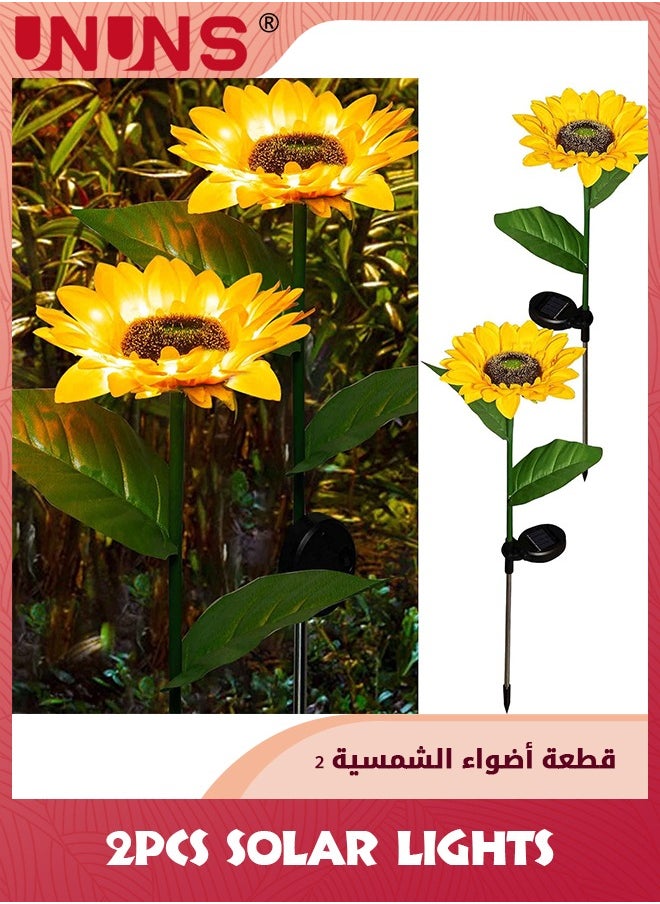 UNUNS 2 Pack LED Solar Lights,Dazzle Bright Sunflower Shape Solar LED Lights,Garden Waterproof Decorative With Stake For Outdoor Yard Pathway Outside Patio Lawn  - Image 1