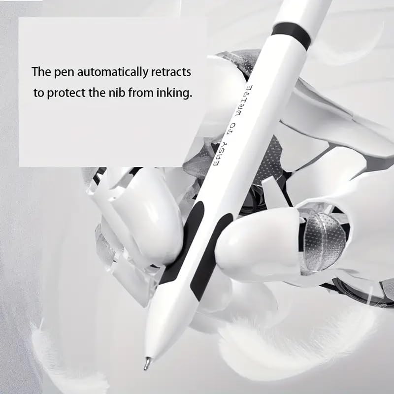 Gopendra Anti-Fall Pinch Gel Pen(INK COLOR-BLACK ONLY),0.5mm triangle posture grip pen, quick-drying neutral pen mecha style Automatic Retraction Pen, Retractable Gel Pen (White, 1) - Image 4