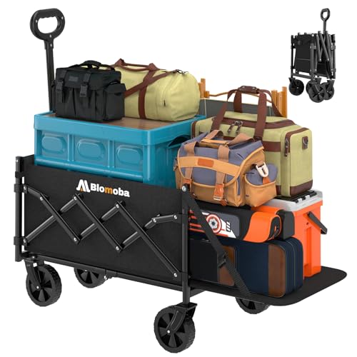 Blomoba 220LBS Foldable Wagon with All-Terrain Wheels, Portable Wagon Cart with Extended Tailgate, Adjustable Handle, Utility Cart for Camping, Shopping, Garden, Sports, Grocery, Black - Image 1