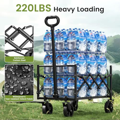 Blomoba 220LBS Foldable Wagon with All-Terrain Wheels, Portable Wagon Cart with Extended Tailgate, Adjustable Handle, Utility Cart for Camping, Shopping, Garden, Sports, Grocery, Black - Image 3