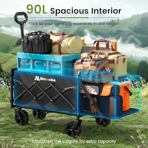 Blomoba 220LBS Foldable Wagon with All-Terrain Wheels, Portable Wagon Cart with Extended Tailgate, Adjustable Handle, Utility Cart for Camping, Shopping, Garden, Sports, Grocery, Black - Image 2