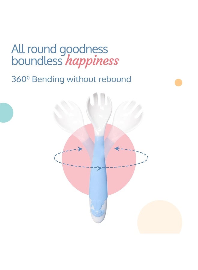 Luvlap Bendable Weaning Spoon & Fork Set with Rounded Tip,Baby Feeding Spoons, Baby Self Feeding, Baby Cutlery, Heat-Resistant Soft Silicone for Toddler, Bpa Free, Food-Grade Material (Blue), 14.5 CM - Image 4