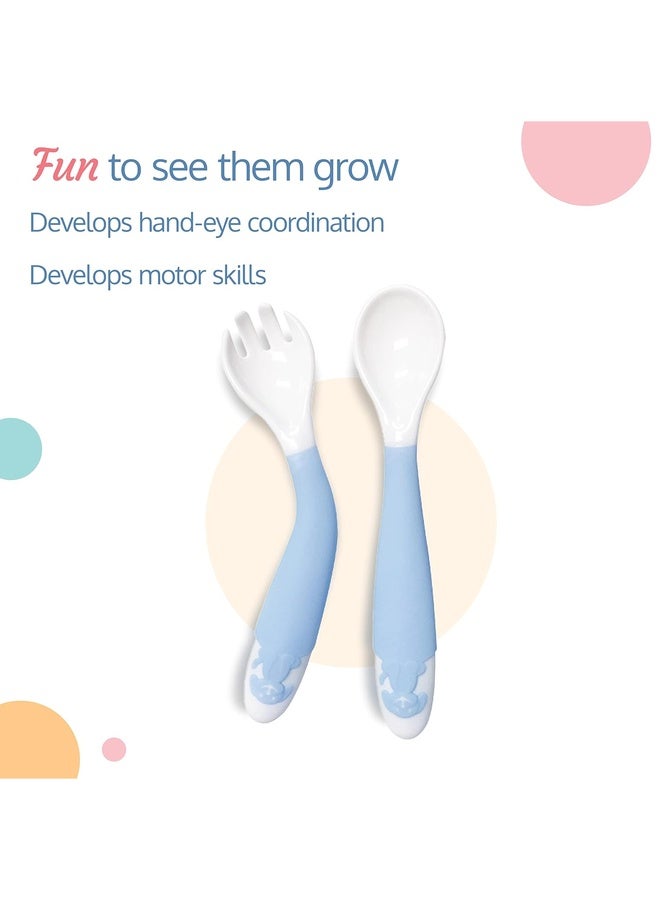 Luvlap Bendable Weaning Spoon & Fork Set with Rounded Tip,Baby Feeding Spoons, Baby Self Feeding, Baby Cutlery, Heat-Resistant Soft Silicone for Toddler, Bpa Free, Food-Grade Material (Blue), 14.5 CM - Image 5
