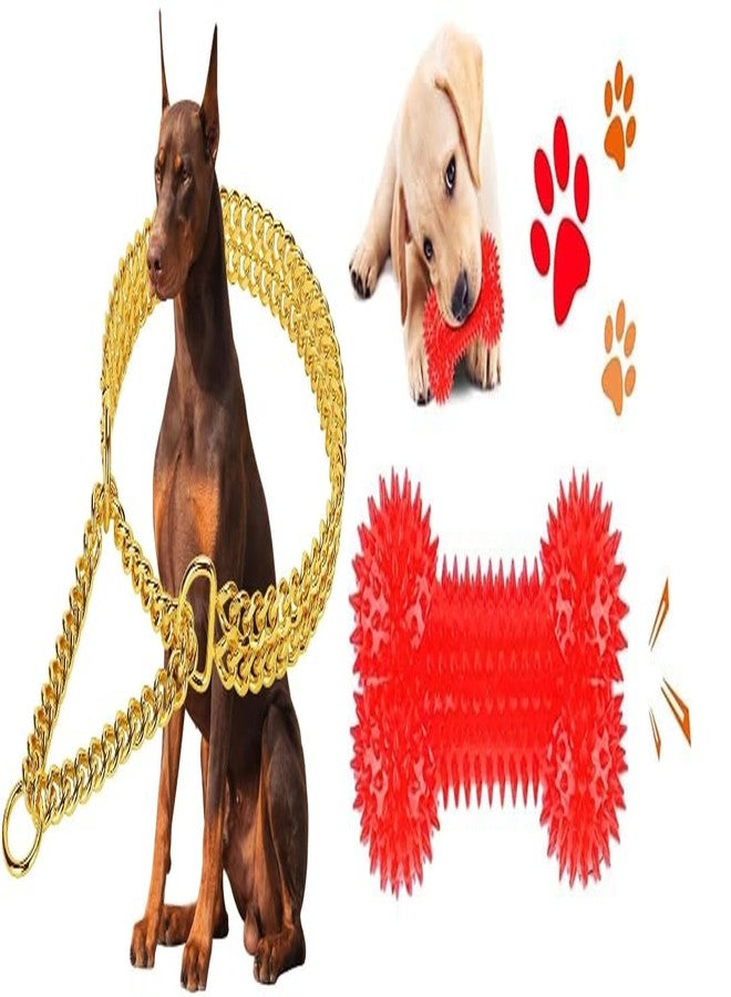 Penta Paws etal 2 Layer Dog Choke Chain Collar-24 Inch for Medium to Giant Dogs and Rubber TPR Bouncy Balls, Squeaky Bone Shape Dog and Teeth Cleaning Toy (Multicolor)