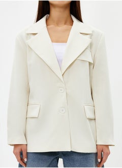 trendyol White Oversize Lined Woven Blazer Jacket TWOSS22CE0077  - Image 4
