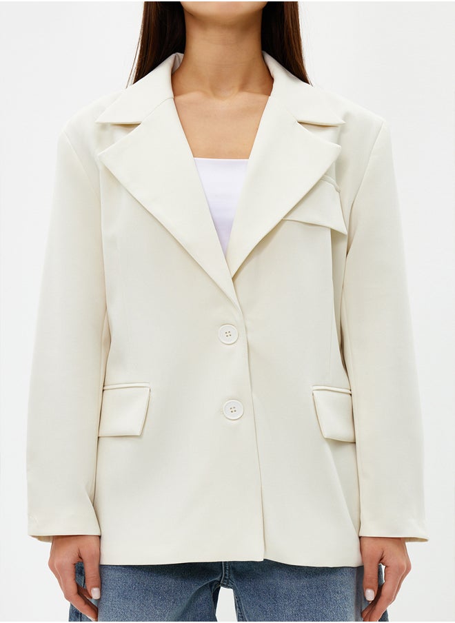 trendyol White Oversize Lined Woven Blazer Jacket TWOSS22CE0077  - Image 4