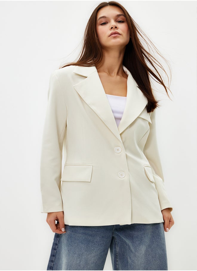 trendyol White Oversize Lined Woven Blazer Jacket TWOSS22CE0077  - Image 3