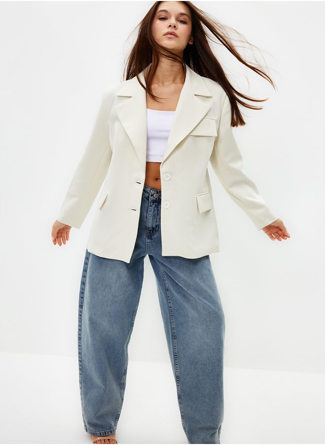 trendyol White Oversize Lined Woven Blazer Jacket TWOSS22CE0077  - Image 1