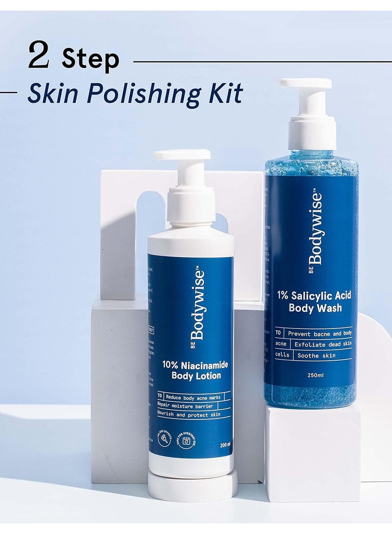 Be Bodywise Body Acne Reduction Kit with 1% Salicylic Acid Body Wash 10% Niacinamide Hydrating Face Body Lotion 450 mL - Image 2