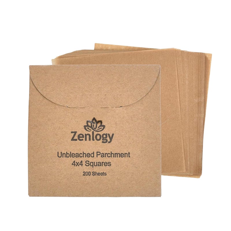 Zenlogy 4x4 Small Parchment Paper Squares (200 sheets) - Unbleached, Non-stick, Pre-cut Parchment Paper - Ideal for Candy Wrappers, Liner Paper, Freezing and Storing, Separating, and Diamond Painting - Image 1