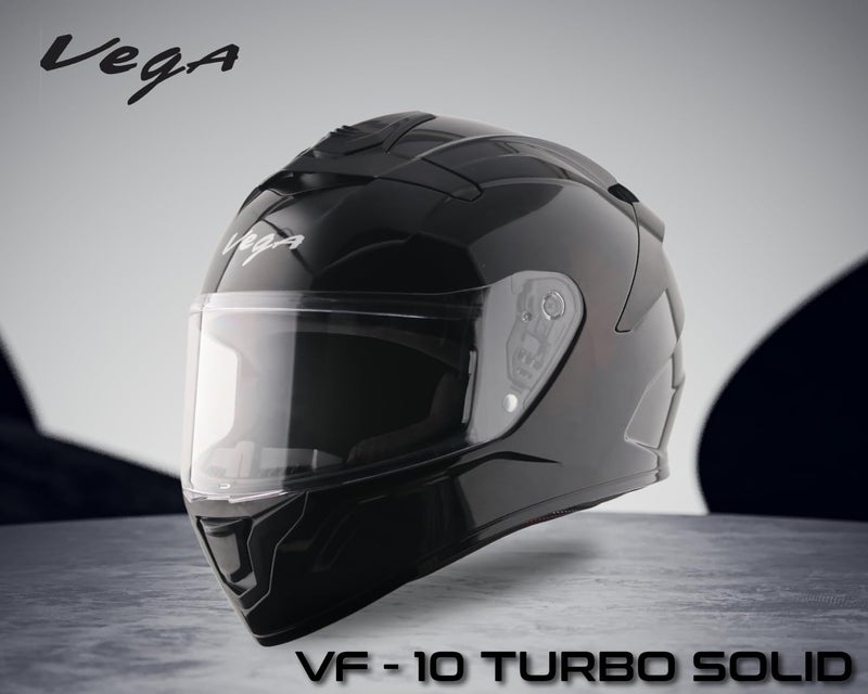 Vega VF 10 Turbo Solid Full Face Motorcycle Helmet with Shock-Absorbing Liner, Lightweight Build, Aerodynamic Fit, Ventilated Interior, Comfortable Fit, and Trendy Black Finish Black L - Image 3