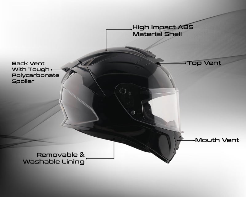 Vega VF 10 Turbo Solid Full Face Motorcycle Helmet with Shock-Absorbing Liner, Lightweight Build, Aerodynamic Fit, Ventilated Interior, Comfortable Fit, and Trendy Black Finish Black L - Image 5