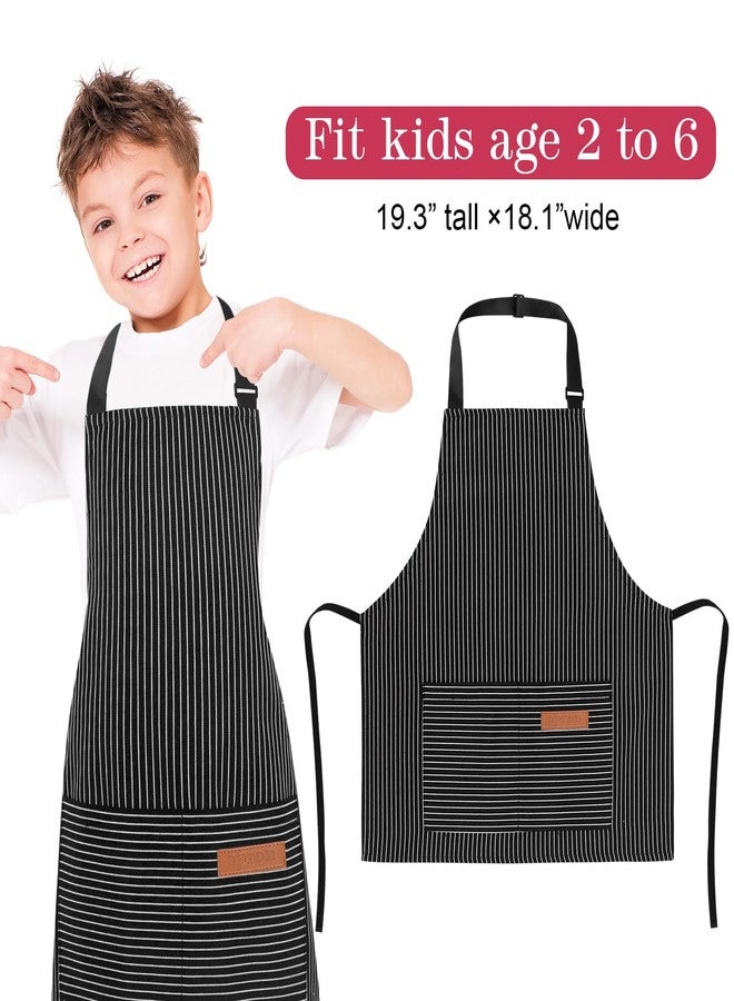 XLSXEXCL 3 Pack Stripes Kids Apron, Adjustable Kids Cooking Aprons with 2 Pockets, Cute Kitchen Chef Baking Aprons for Boys and Girls for Cooking, Cleaning, Painting (Black, gray, red, 45x50cm) - Image 4