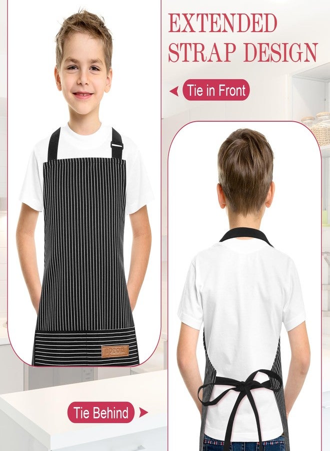 XLSXEXCL 3 Pack Stripes Kids Apron, Adjustable Kids Cooking Aprons with 2 Pockets, Cute Kitchen Chef Baking Aprons for Boys and Girls for Cooking, Cleaning, Painting (Black, gray, red, 45x50cm) - Image 5