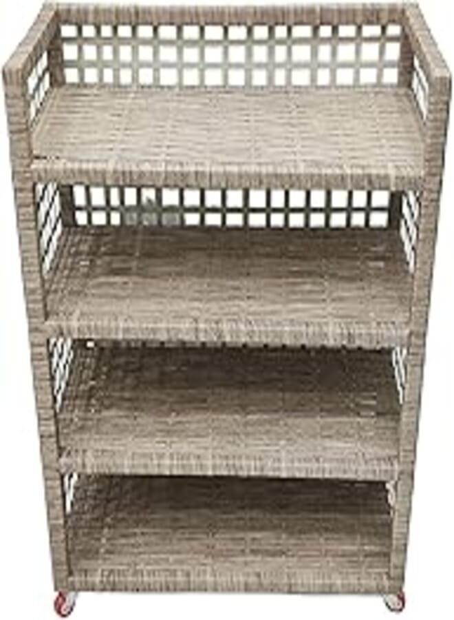 Rattan Shoe Racks 4 Shelves With Wheels For Easy Movement (Coffee) 