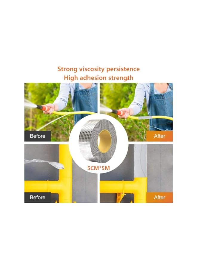 PROMASS promass Waterproof Tape,Waterproof Patch Duct Tape,Repair Aluminum Butyl Tape,Waterproof Leak Proof Repair Tape,Super Waterproof Strong Adhesive Tape for Window Sill Gap Pipe Sealing(5x500CM,Silver)  - Image 2