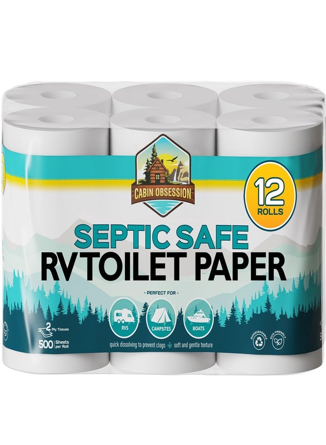 Cabin Obsession RV Toilet Paper - 12 Pack Septic Safe Toilet Paper 2-Ply Quick Dissolving Camper Toilet Paper Septic Safe to Prevent Clogs - Perfect for Automotive RVs, Septic Tank Systems, Boats, and Camping - Image 1