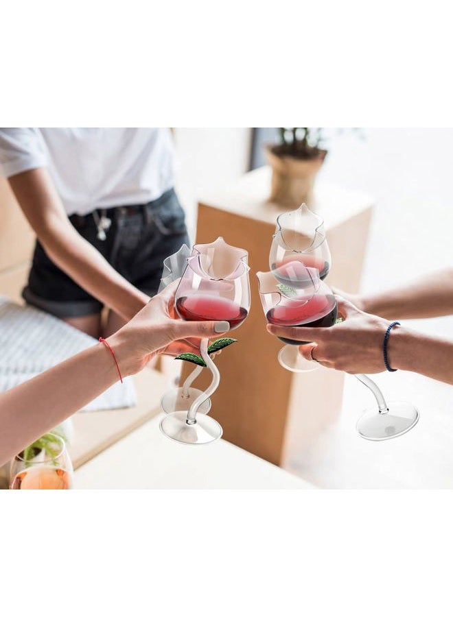 Flylin Rose Flower Wine Glasses, Creative Red Wine Glass Set of 2 Rose Flower Goblet Wine Cocktail Juice Glass for Party Dinner Wedding Festival Kitchen Bar (260ml, 2Pcs) - Image 2
