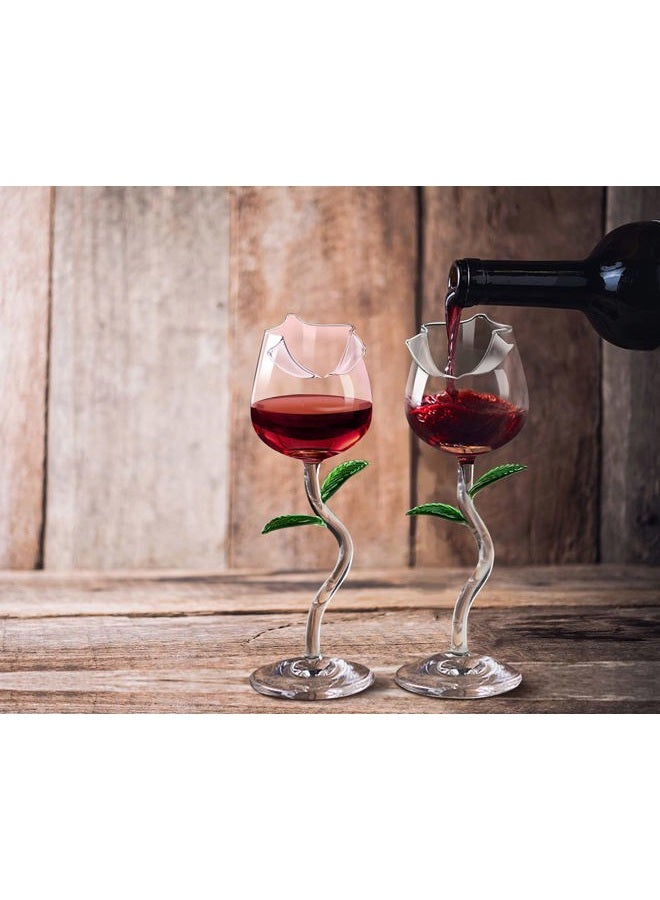 Flylin Rose Flower Wine Glasses, Creative Red Wine Glass Set of 2 Rose Flower Goblet Wine Cocktail Juice Glass for Party Dinner Wedding Festival Kitchen Bar (260ml, 2Pcs) - Image 4
