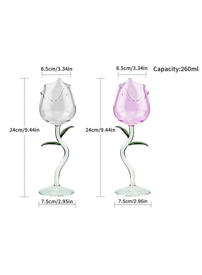 Flylin Rose Flower Wine Glasses, Creative Red Wine Glass Set of 2 Rose Flower Goblet Wine Cocktail Juice Glass for Party Dinner Wedding Festival Kitchen Bar (260ml, 2Pcs) - Image 3