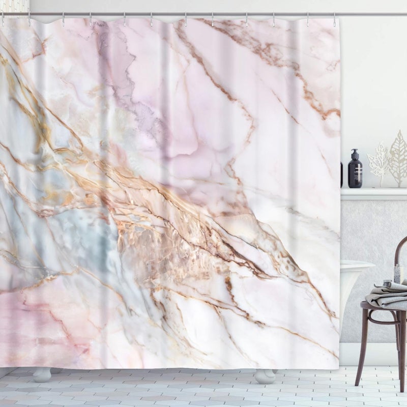 ArtSocket Shower Curtain Pink White Marble Pattern Gray Black Stone Light Granite Home Bathroom Decor Polyester Fabric Waterproof 72 x 72 Inches Set with Hooks