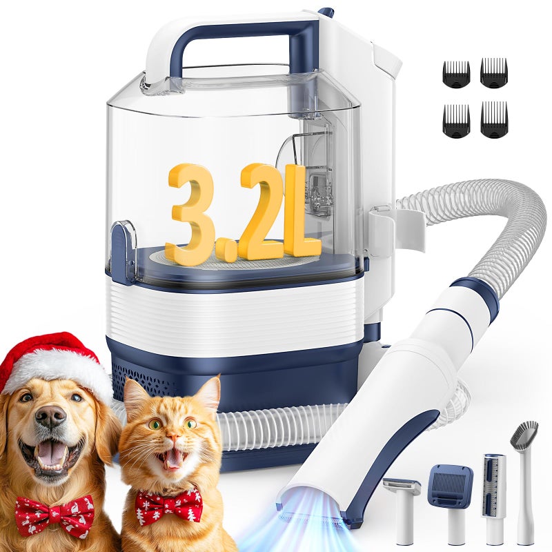 Dog Grooming Vacuum Kit 32L Dust Cup Pet Grooming Vacuum for Dogs Cats with Cordless Clipper 12000pa 6 Pet Grooming Tools Dog Brush Vacuum for Shedding Home Cleaning Low Noise Dog Cat Hair Remover