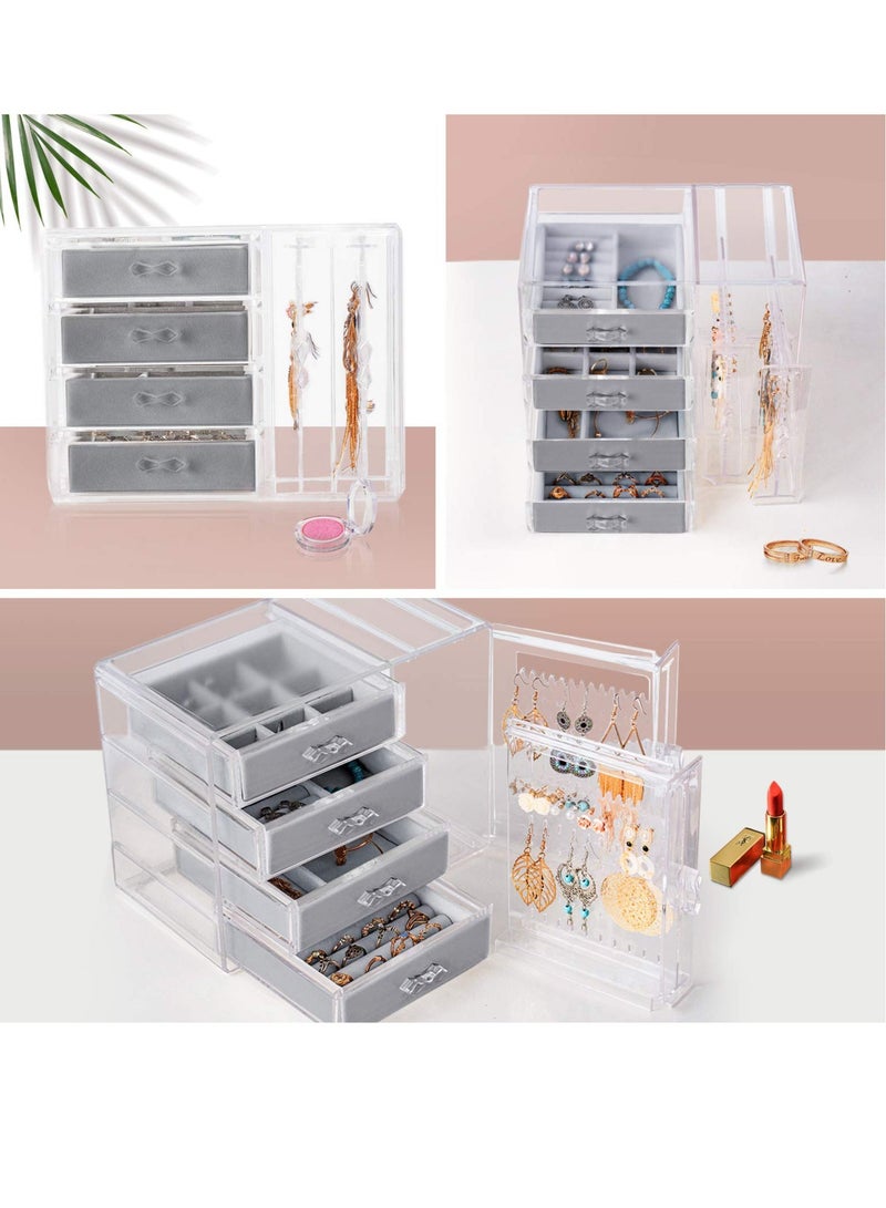 Excefore Acrylic Jewelry Box, Clear Jewelry Organizer, with 4 Drawers & 2 Earring Holder, Dustproof Velvet Jewelry Display Case, For Bracelet Necklace Rings Storage, for Jewelry Storage and Display Gift - Image 5