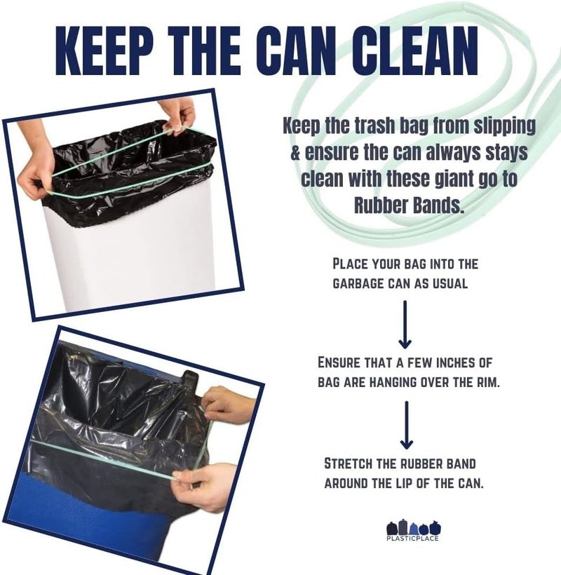 Plasticplace 17" Rubber Bands for 12-16 Gallon Trash Cans, Green, 5 Pack – Heavy Duty, Easy to Use, Perfect for Securely Holding Trash Bags in Place Durable Elastic Bands Home Office Commercial Trash - Image 2