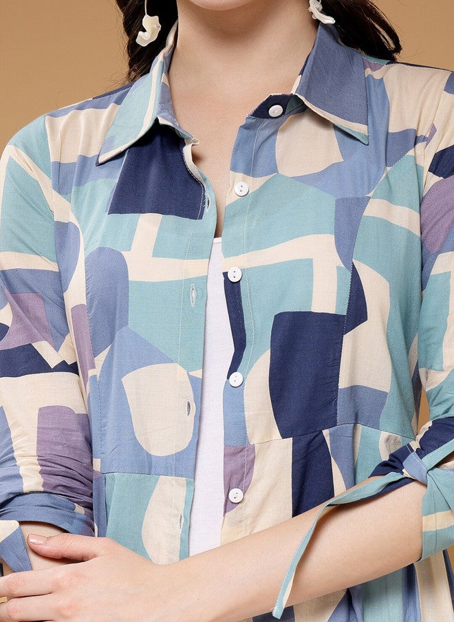 LARGISH Abstract Printed Open Front Cotton Shrug - Image 3