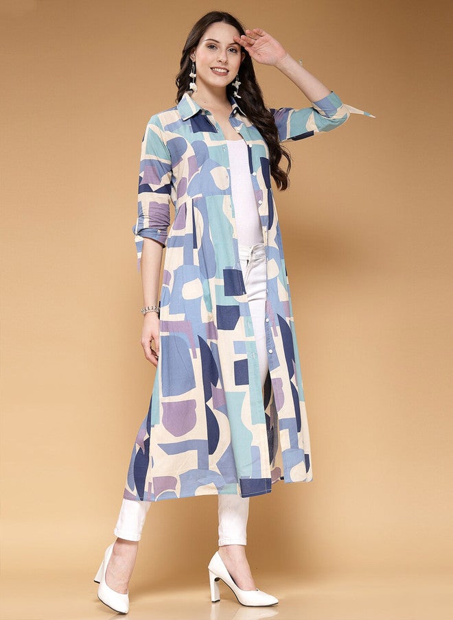 LARGISH Abstract Printed Open Front Cotton Shrug - Image 4