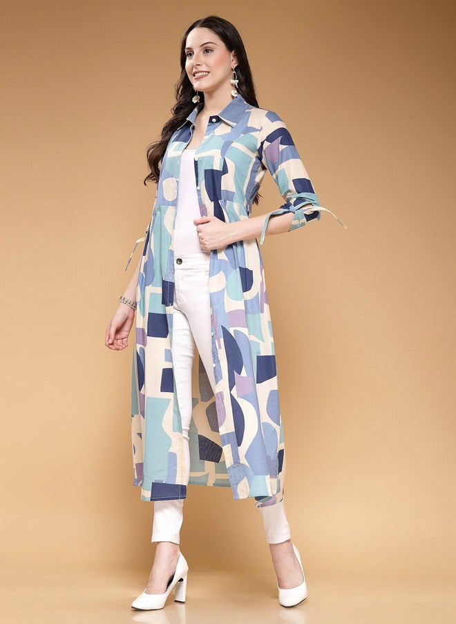 LARGISH Abstract Printed Open Front Cotton Shrug - Image 5