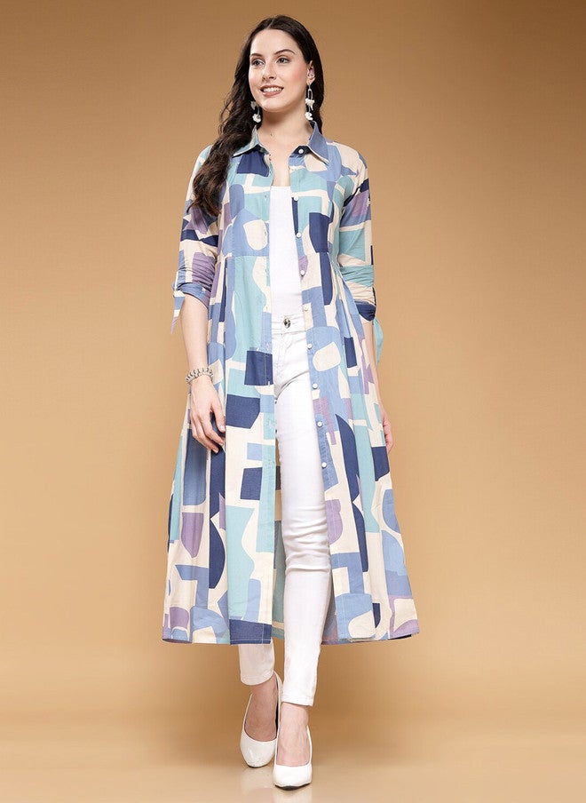 LARGISH Abstract Printed Open Front Cotton Shrug - Image 2