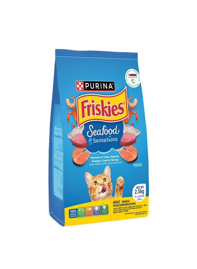 FRISKIES Seafood Sensations Cat Dry Food, Tuna Salmon Whitefish Crab & Shrimp Flavours, 2.5Kg, Packet, Adult - Image 1