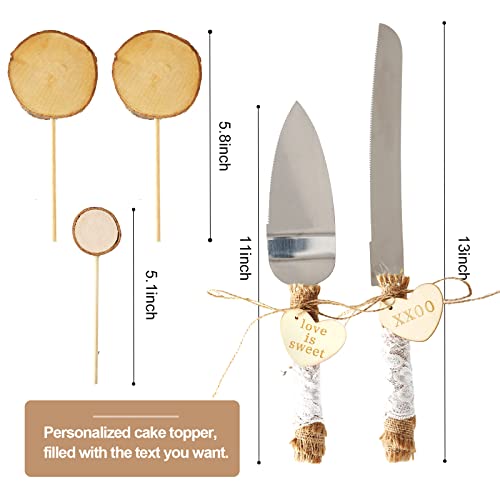 Relaxing Garden 12” Wood Cake Stand with Wooden Slice Cake Topper and Cake Cutting Set, Suitable for Wedding Receptions or Any Special Events - Image 4